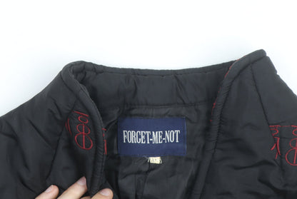 Forget-Me-Not Unisex Black Quilted Embroidered Cotton Jacket XS