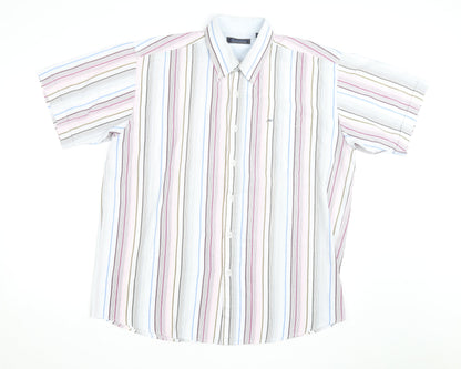 Meantime Men's Multicoloured Striped Short Sleeve Button-Up Shirt XL