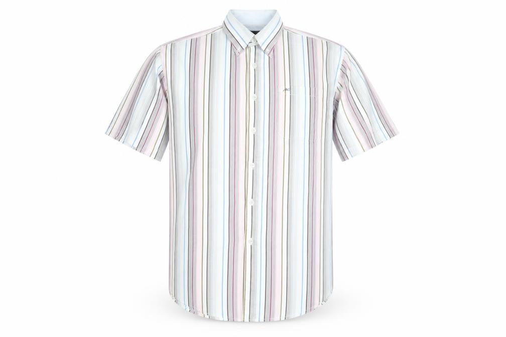 Meantime Men's Multicoloured Striped Short Sleeve Button-Up Shirt XL