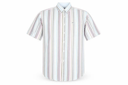 Meantime Men's Multicoloured Striped Short Sleeve Button-Up Shirt XL