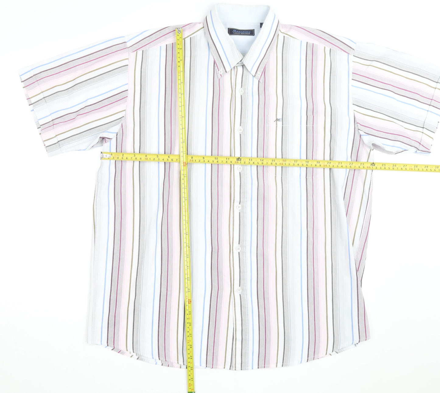 Meantime Men's Multicoloured Striped Short Sleeve Button-Up Shirt XL