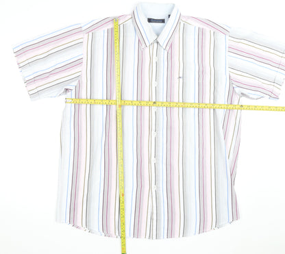 Meantime Men's Multicoloured Striped Short Sleeve Button-Up Shirt XL