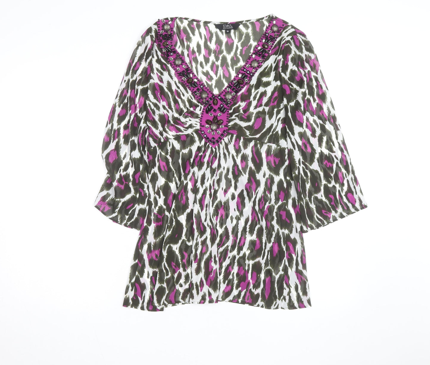 STAR by Julien Macdonald Womens Multicoloured Beaded Tunic Blouse Size 10