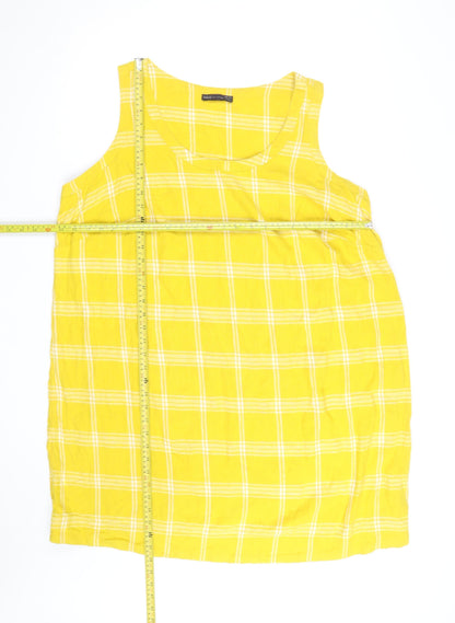Marks and Spencer Women Yellow Check Linen Shift Dress Size 24