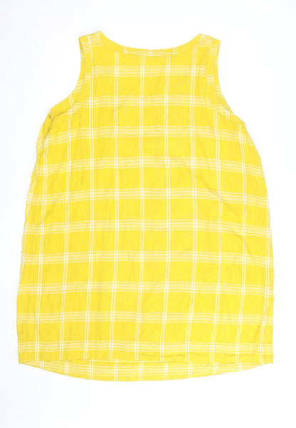 Marks and Spencer Women Yellow Check Linen Shift Dress Size 24