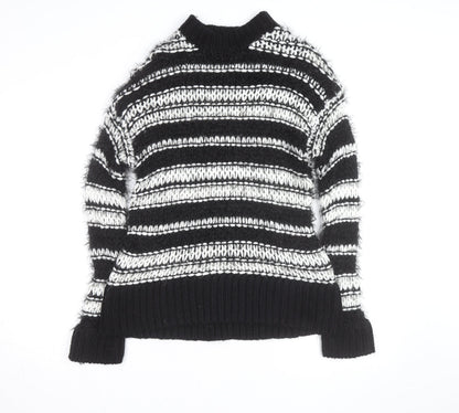Topshop Women’s Black Striped Chunky Knit High Neck Jumper XS