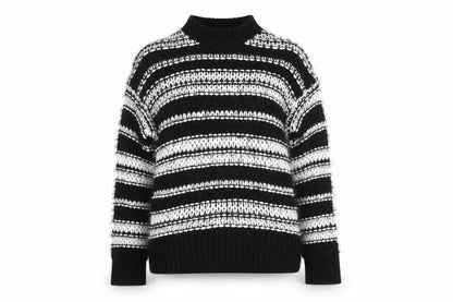 Topshop Women’s Black Striped Chunky Knit High Neck Jumper XS