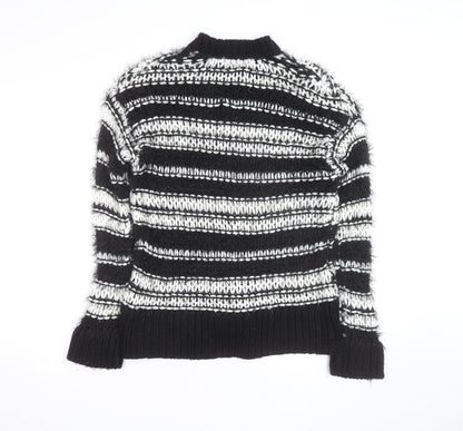 Topshop Women’s Black Striped Chunky Knit High Neck Jumper XS