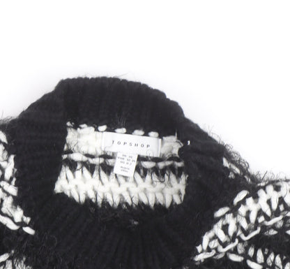Topshop Women’s Black Striped Chunky Knit High Neck Jumper XS