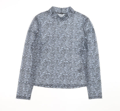 Miss Selfridge Women’s Grey Zebra Mock Neck Mesh Long Sleeve Top Size 16