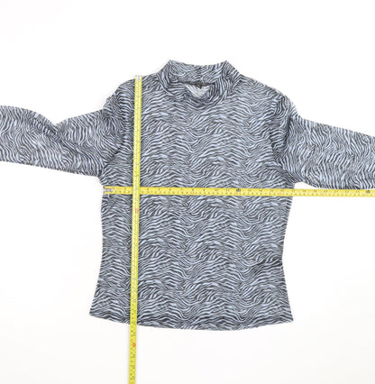 Miss Selfridge Women’s Grey Zebra Mock Neck Mesh Long Sleeve Top Size 16