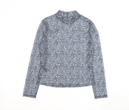 Miss Selfridge Women’s Grey Zebra Mock Neck Mesh Long Sleeve Top Size 16