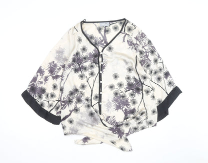 Wallis Women’s Ivory Floral Kimono Blouse Size S Button Front