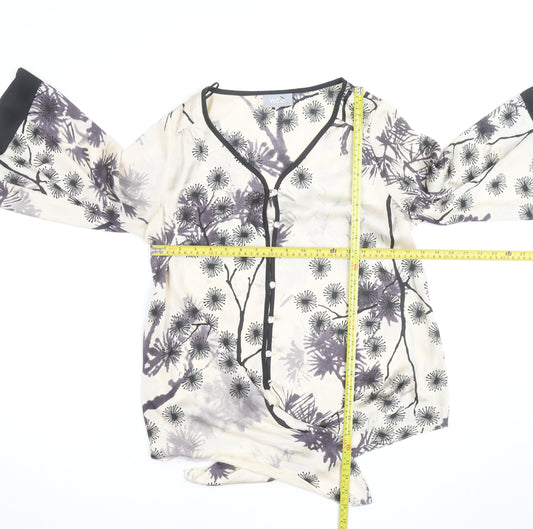 Wallis Women’s Ivory Floral Kimono Blouse Size S Button Front