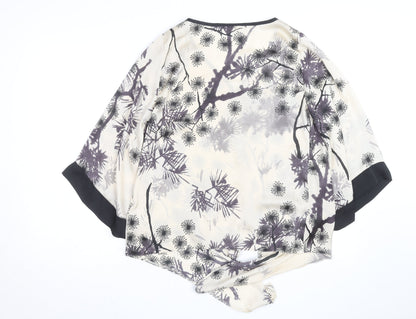 Wallis Women’s Ivory Floral Kimono Blouse Size S Button Front