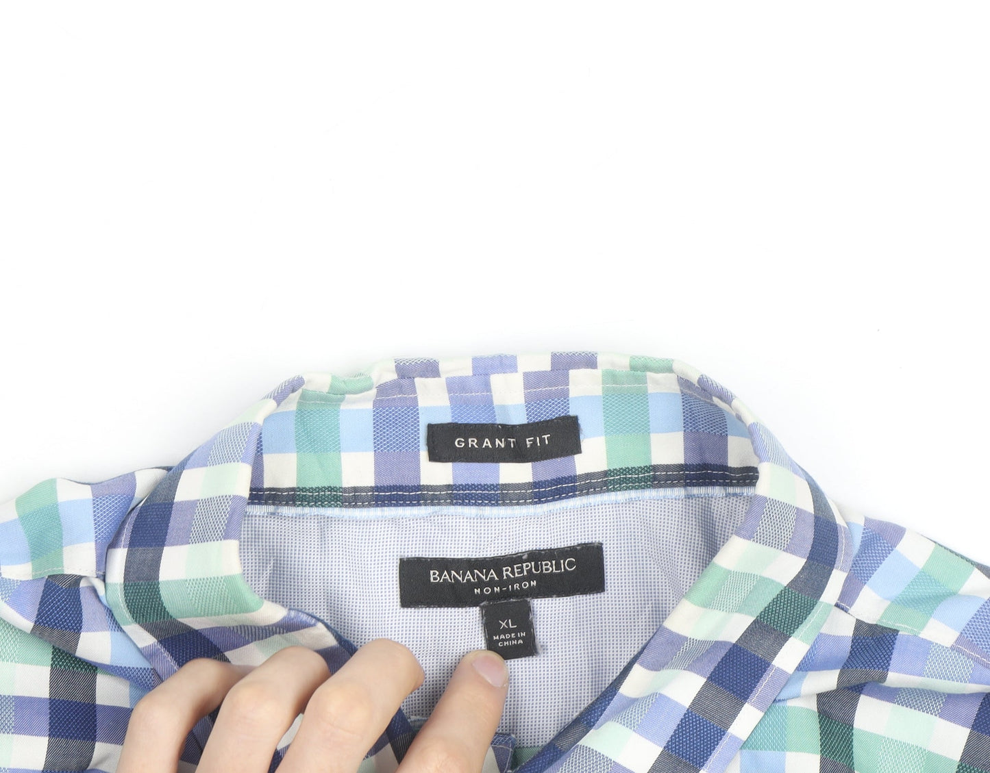 Banana Republic Men's Blue Check Grant Fit XL Button-Up Shirt