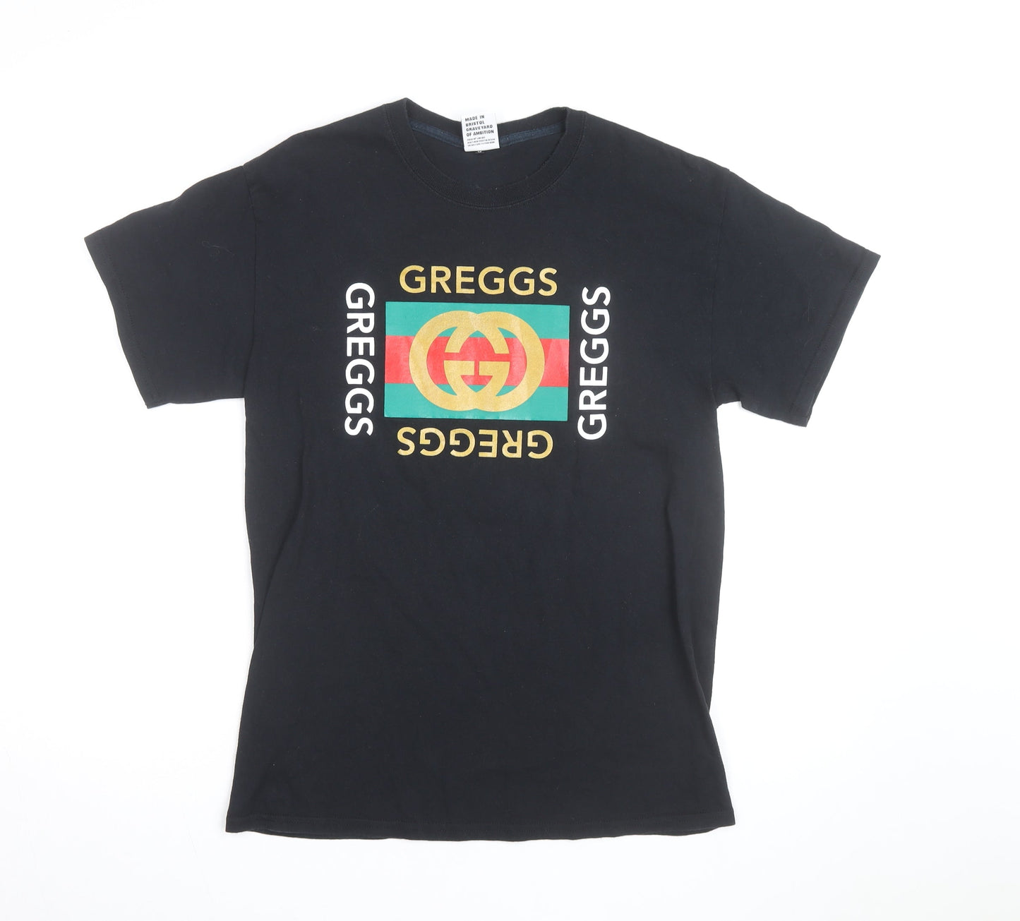 Bristol Street Wear Men’s Black 'Greggs' Funny Graphic T-Shirt M