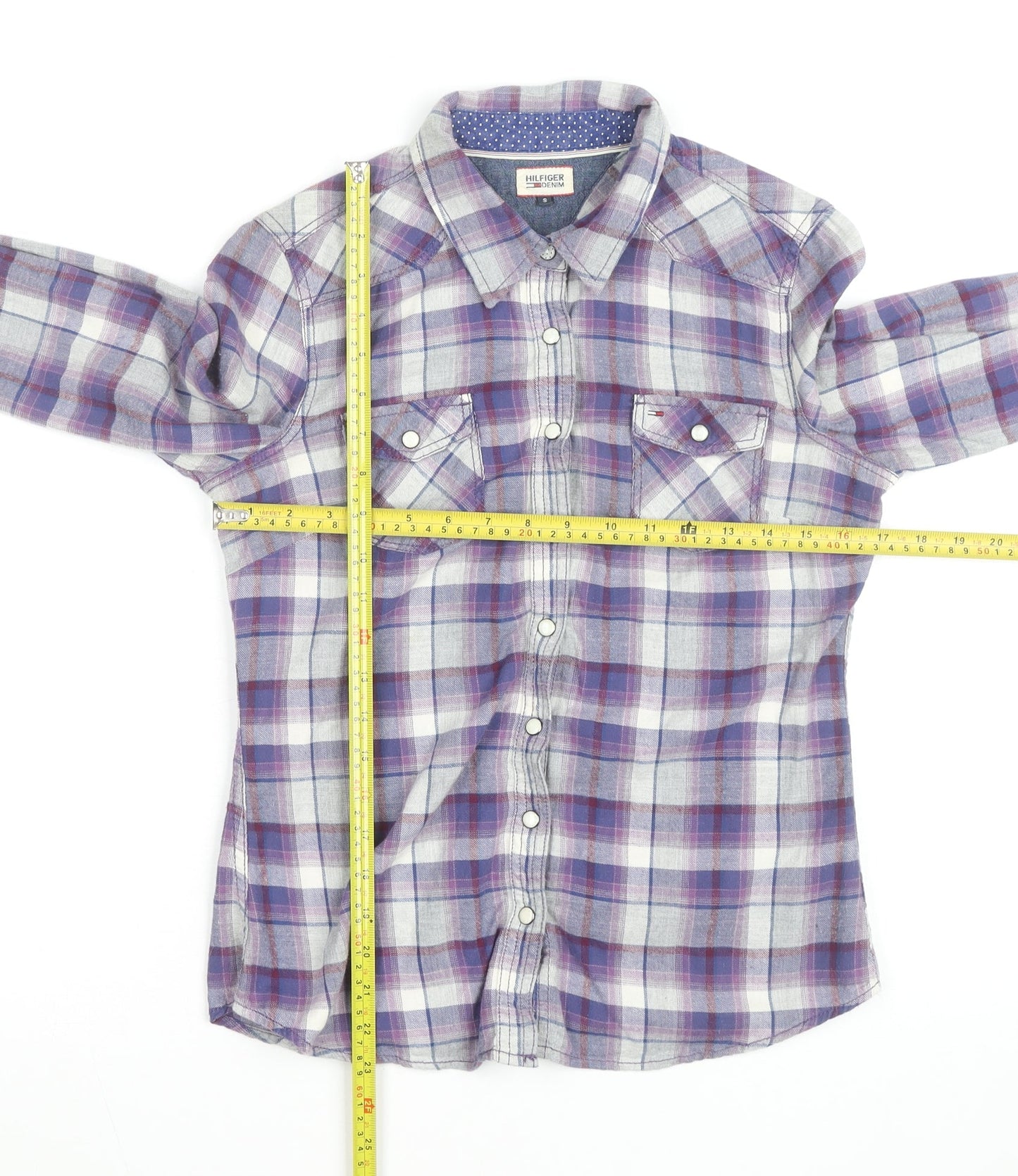 Hilfiger Denim Men's Purple Plaid Flannel Shirt Size S Regular Fit