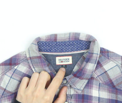 Hilfiger Denim Men's Purple Plaid Flannel Shirt Size S Regular Fit