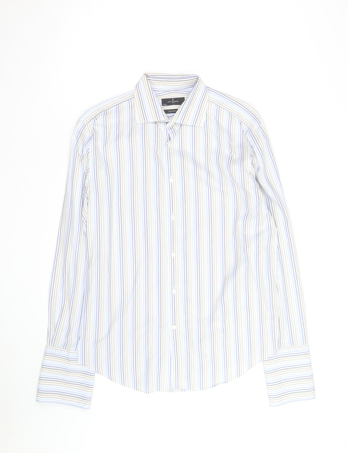 Jeff Banks Men’s Blue Striped Tailored Fit Long Sleeve Shirt 16in