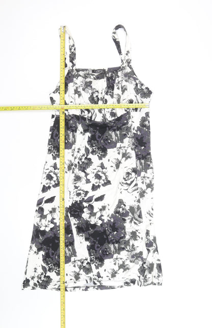 Tiamo Womens Black Floral Sleeveless Scoop Neck Knee Length Dress L