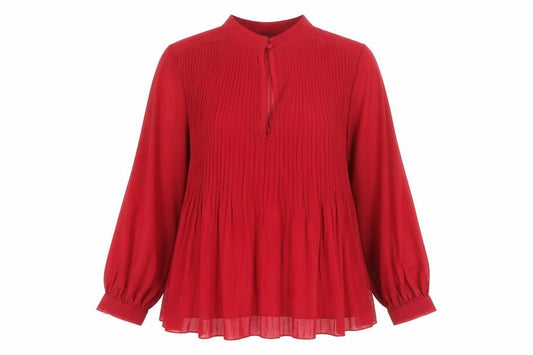 ASOS DESIGN Women Red Pleated Chiffon Tunic Blouse Size 14