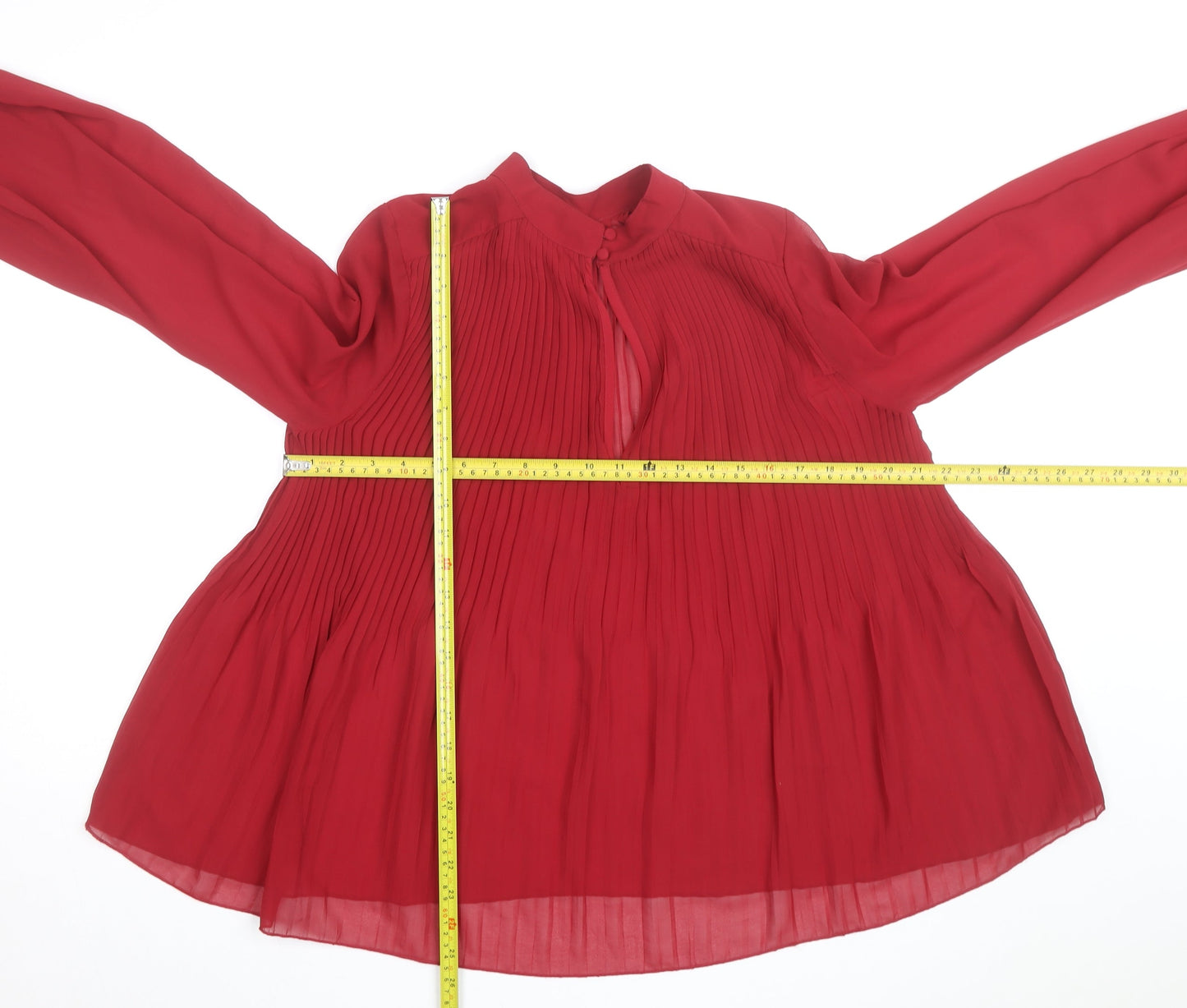 ASOS DESIGN Women Red Pleated Chiffon Tunic Blouse Size 14