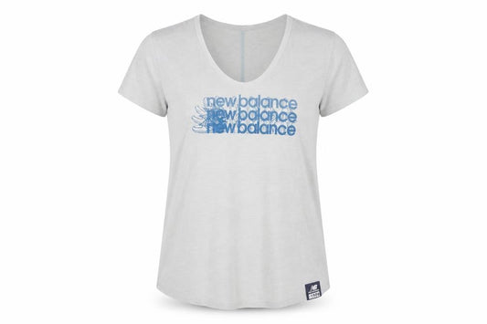 New Balance Womens Grey V-Neck Short Sleeve Cotton Blend T-Shirt Size 12