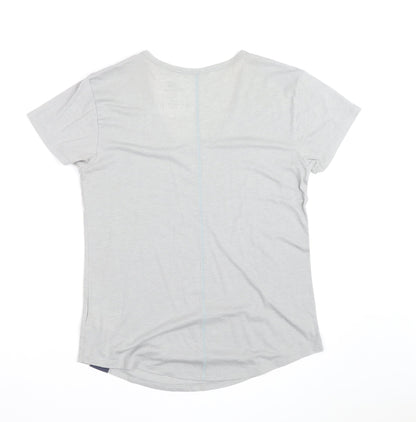 New Balance Womens Grey V-Neck Short Sleeve Cotton Blend T-Shirt Size 12
