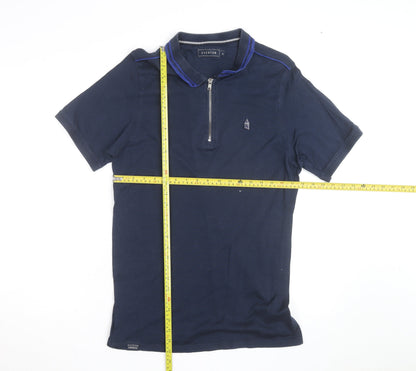 Everton Men's Blue Short Sleeve 1/4 Zip Polo Shirt Size L