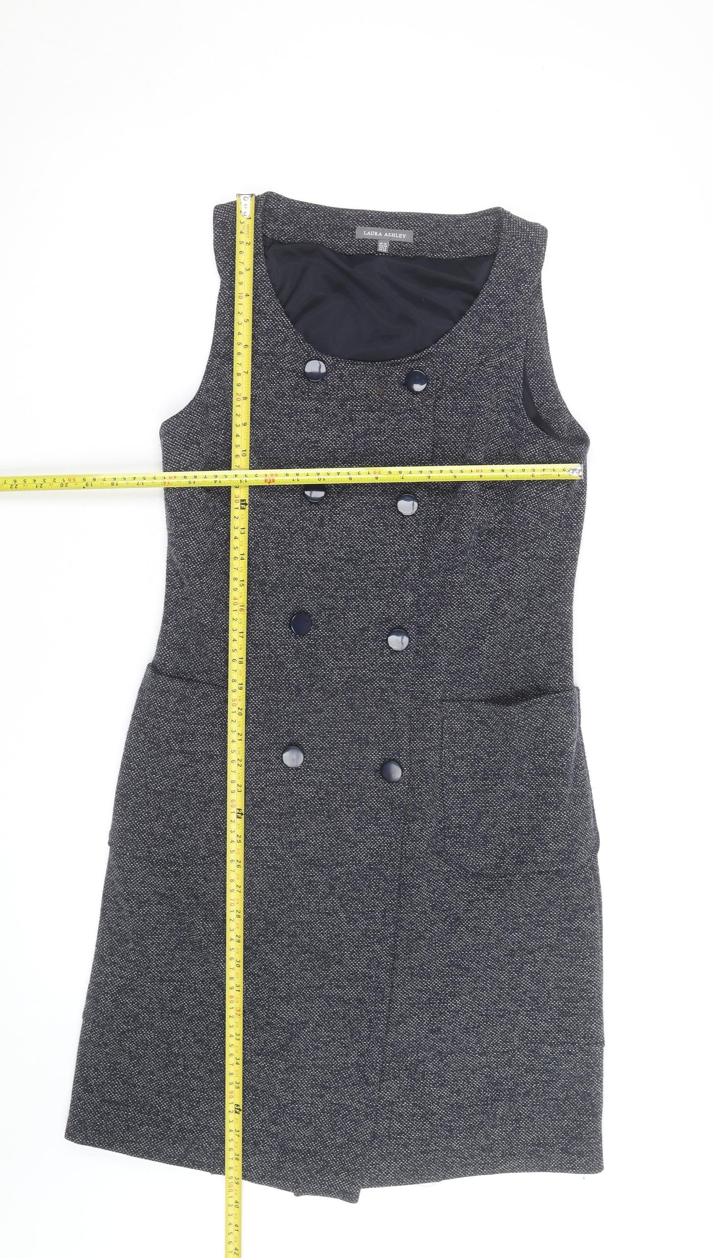 Laura Ashley Women Grey Tweed Sleeveless Pinafore Dress Size 12