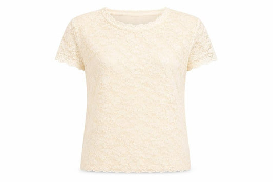 Zara Women Beige Lace Floral Short Sleeve Tunic Blouse Size S