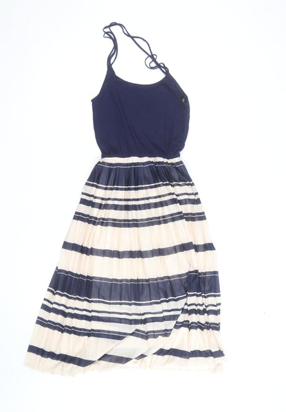 Warehouse Women Blue Striped Midi Slip Dress Size 6