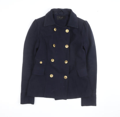 Vila Unisex Navy Blue Wool Blend Pea Coat Size S with Gold Buttons