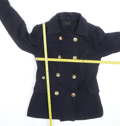 Vila Unisex Navy Blue Wool Blend Pea Coat Size S with Gold Buttons