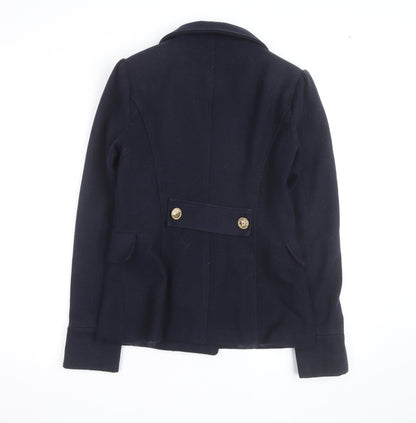 Vila Unisex Navy Blue Wool Blend Pea Coat Size S with Gold Buttons