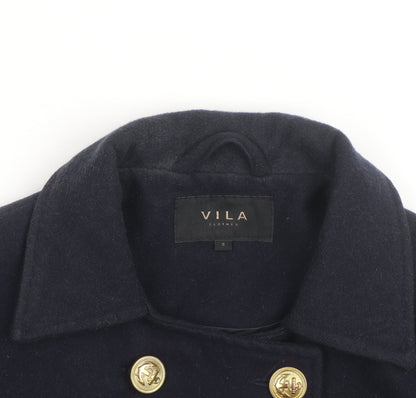Vila Unisex Navy Blue Wool Blend Pea Coat Size S with Gold Buttons