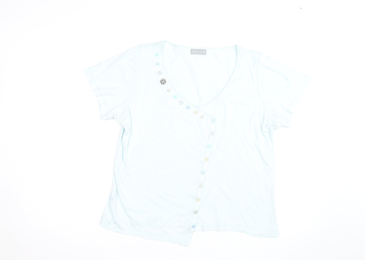 Marks and Spencer Women’s Blue V-Neck Button T-Shirt Size 18