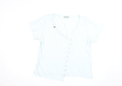Marks and Spencer Women’s Blue V-Neck Button T-Shirt Size 18