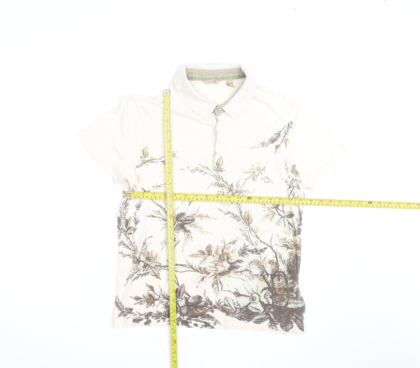 Ted Baker Women’s Beige Floral Polo Cotton Shirt Size 12