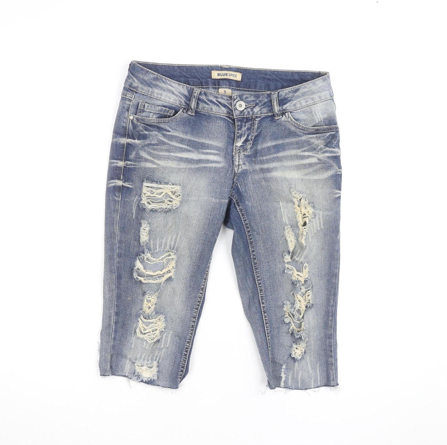 Blue Spice Womens Blue Distressed Denim Bermuda Shorts Size XS