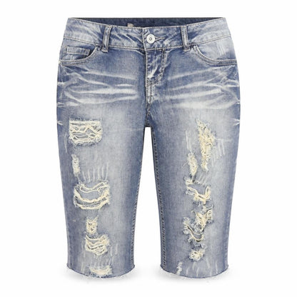 Blue Spice Womens Blue Distressed Denim Bermuda Shorts Size XS