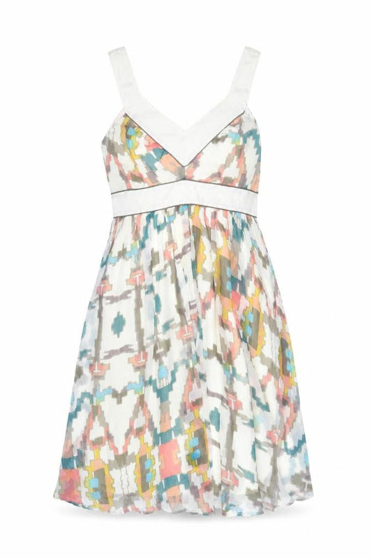 Front view of French Connection Women's Multicoloured Silk A-Line Dress, size 12