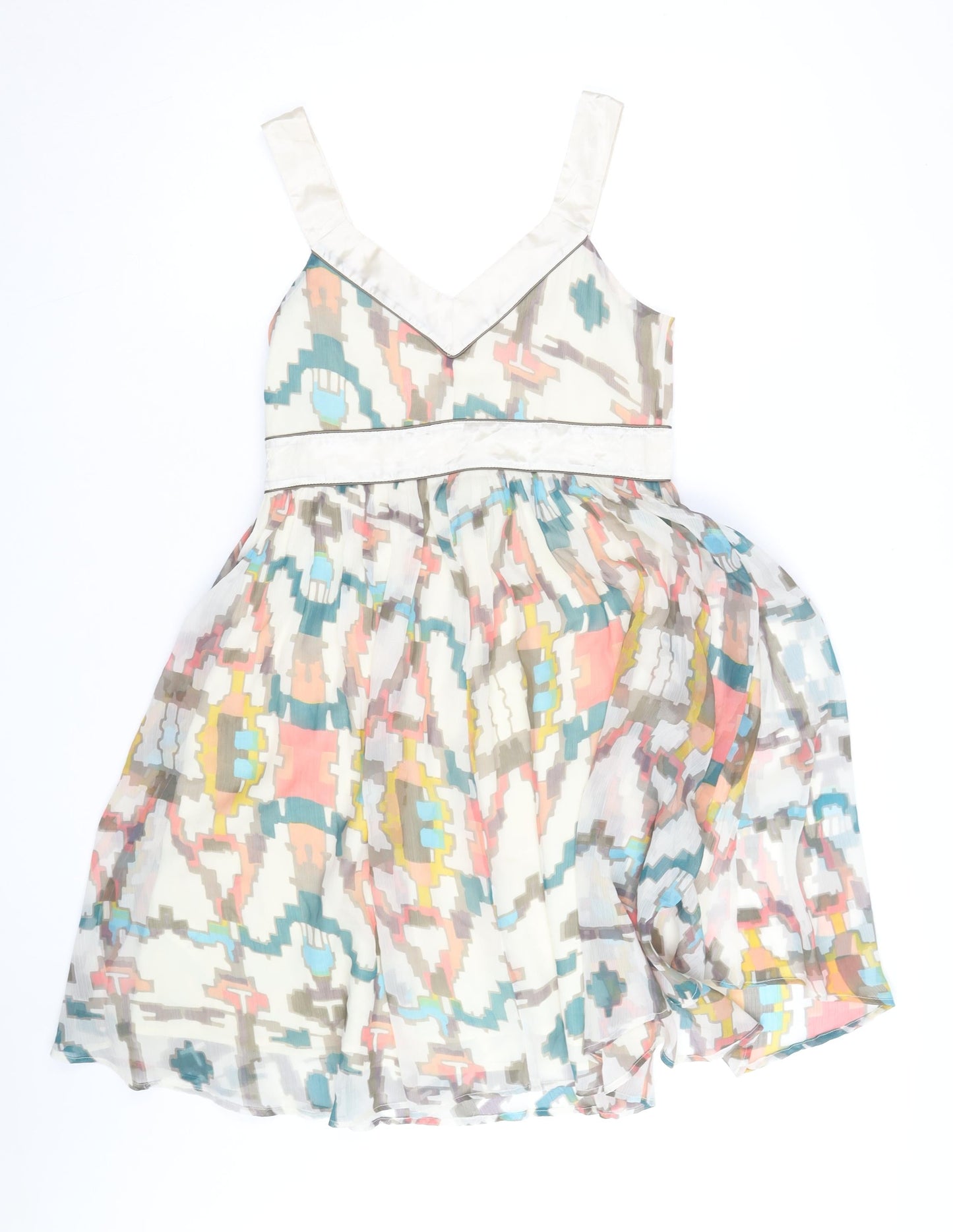 French Connection Women's Multicoloured Silk A-Line Dress Size 12