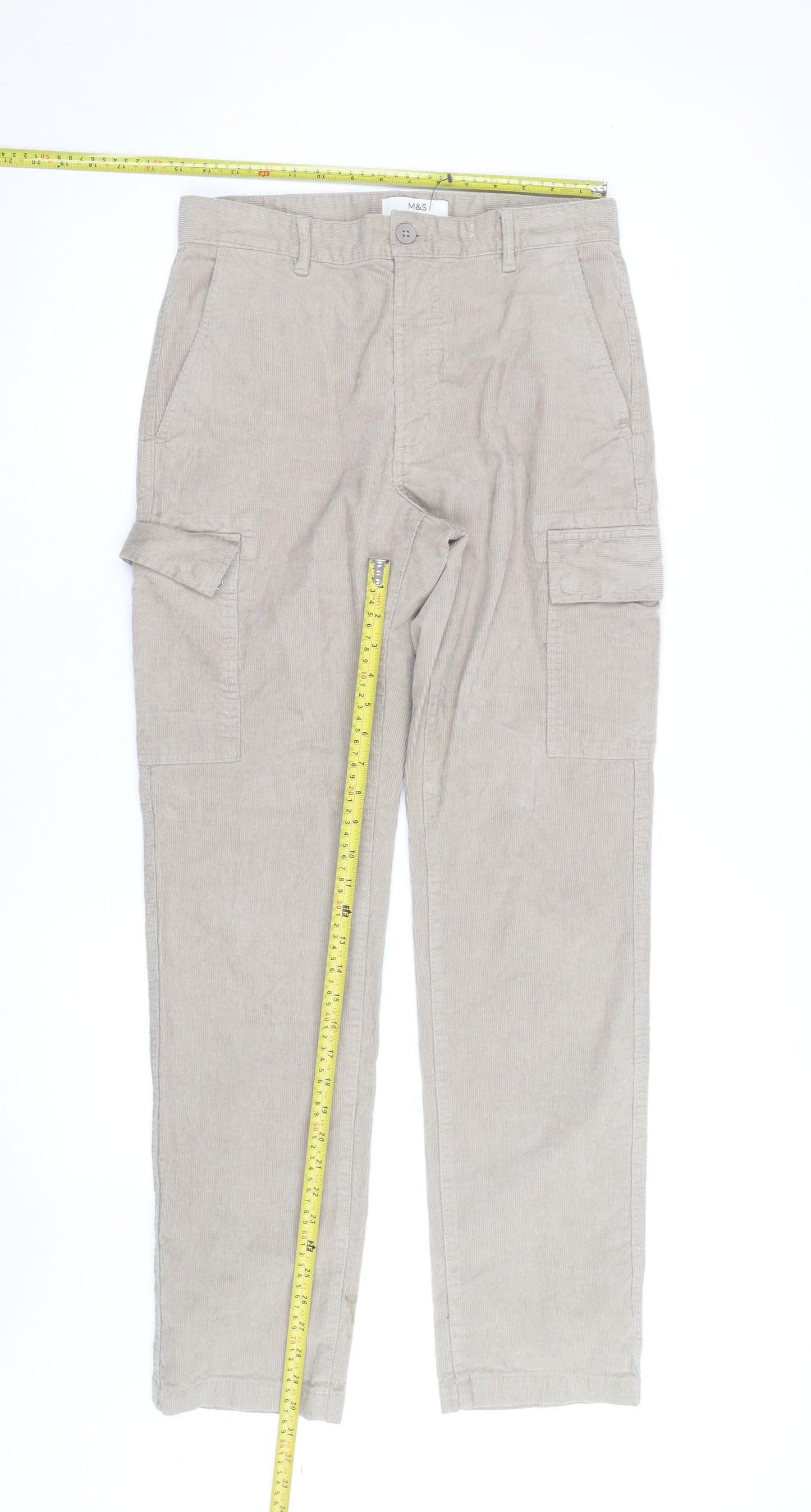 Marks and Spencer Men's Beige Cargo Corduroy Trousers 30W 33L