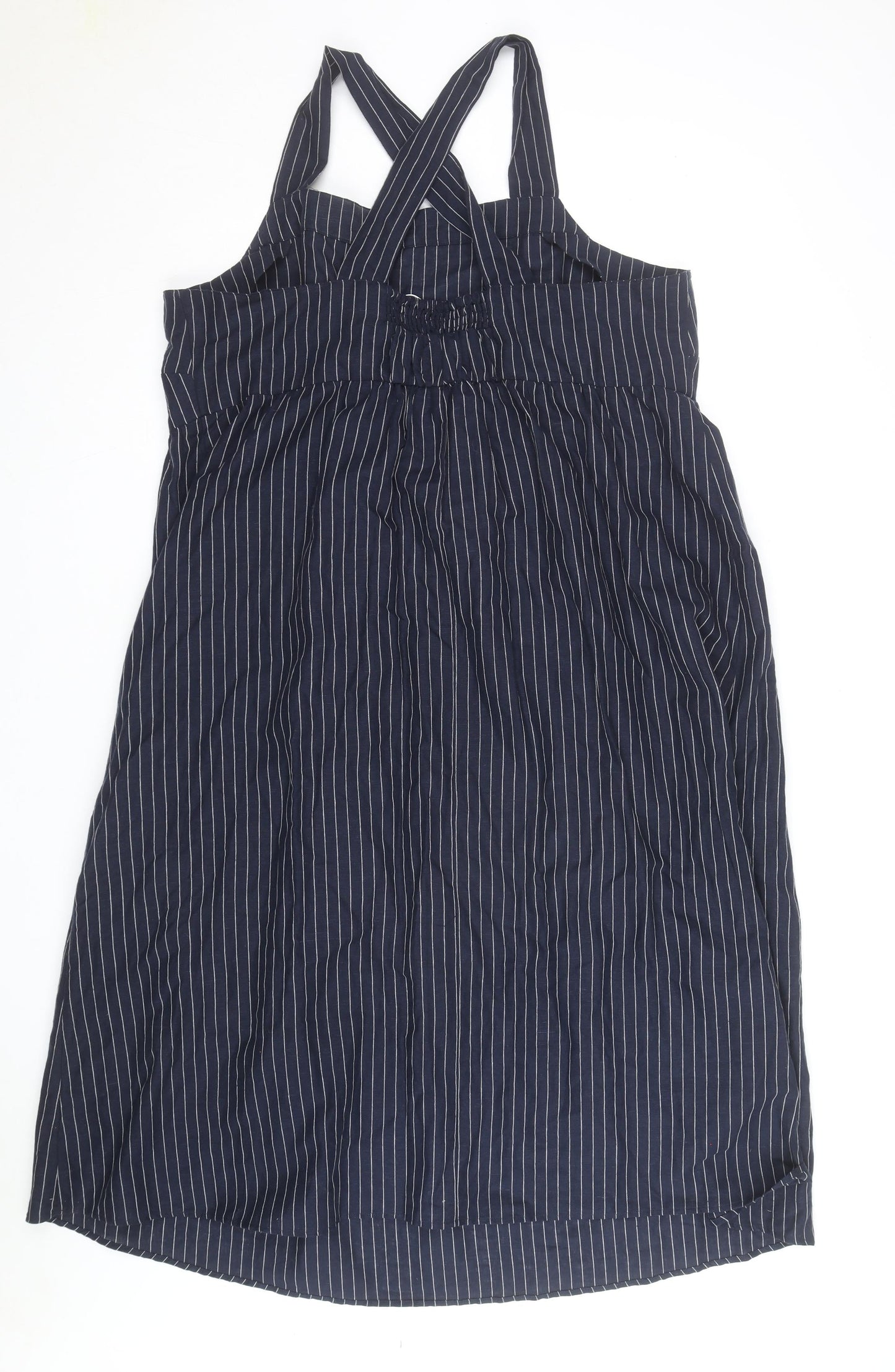 Marks and Spencer Women Blue Striped Halter Cotton A-Line Dress Size 20
