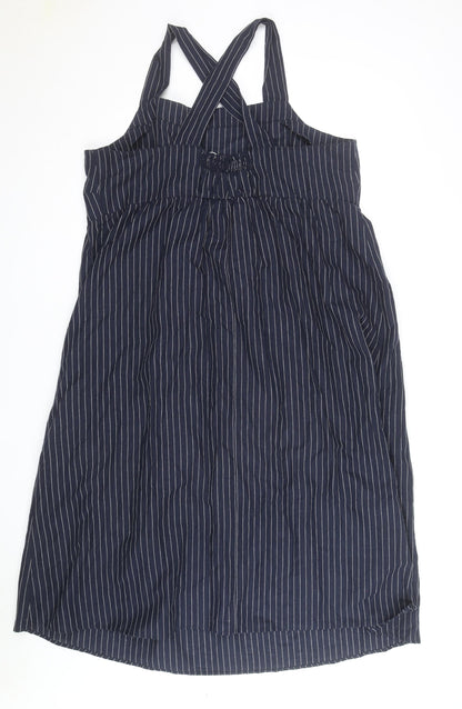 Marks and Spencer Women Blue Striped Halter Cotton A-Line Dress Size 20