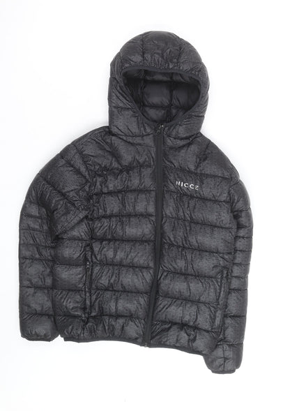 Nicce Men's Black Hooded Puffer Jacket Size L Regular Fit