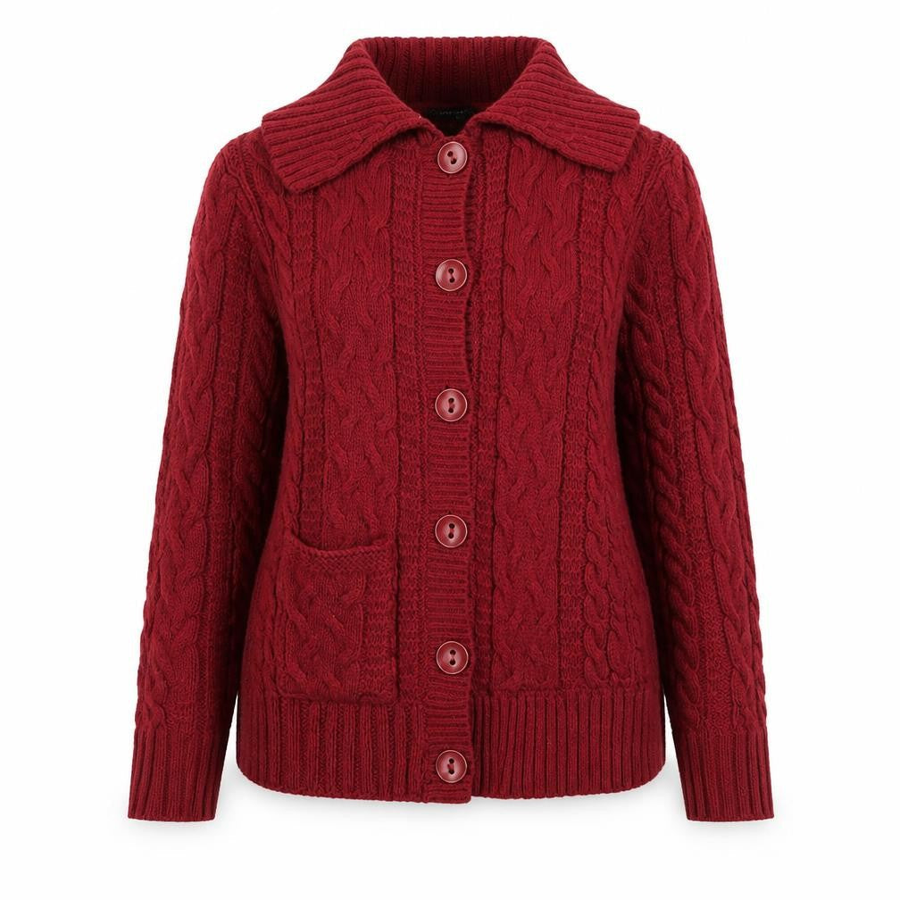 David Emanuel Women's Red Cable-Knit Cardigan Size 20 Acrylic Wool Blend