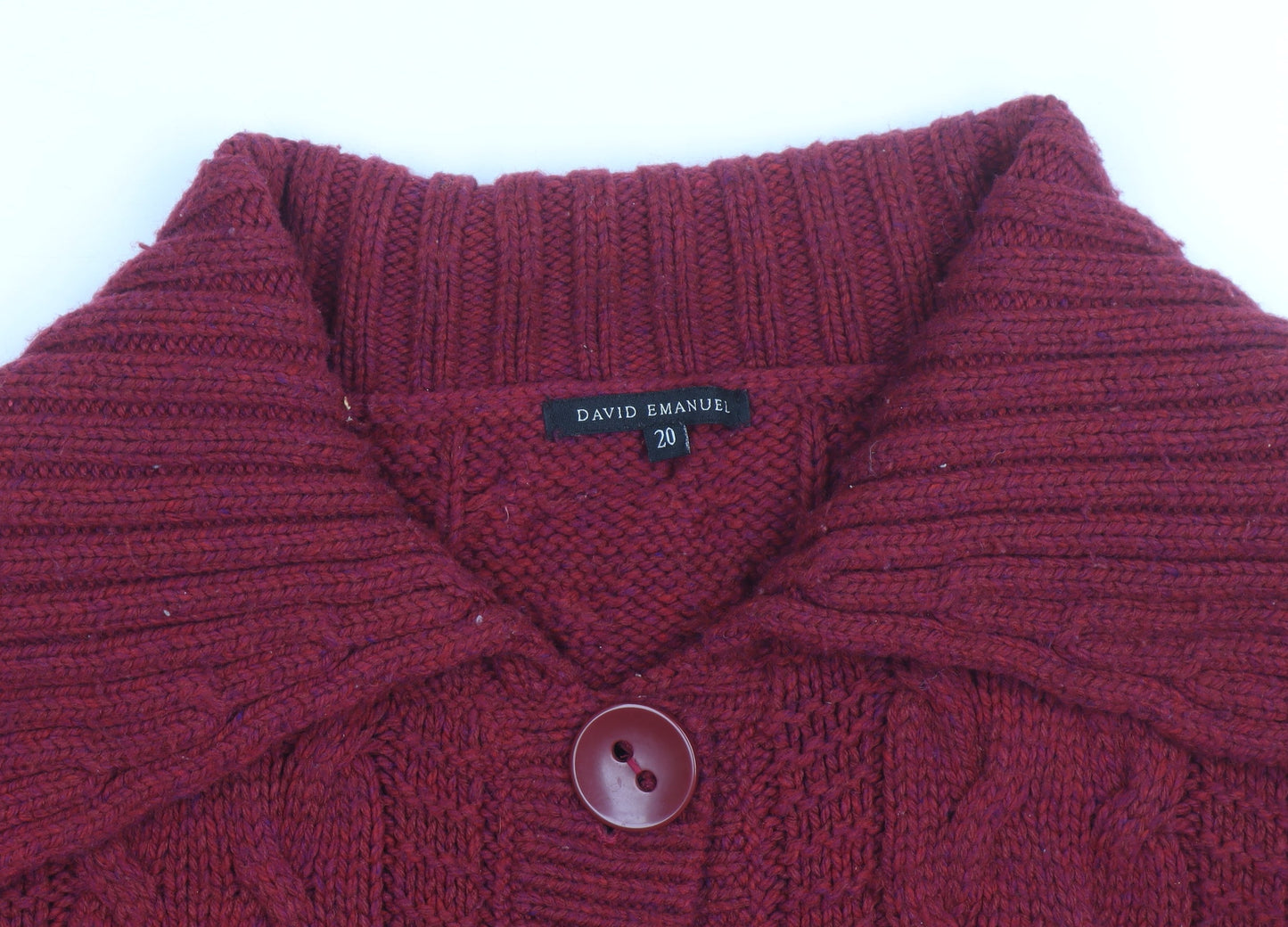 David Emanuel Women's Red Cable-Knit Cardigan Size 20 Acrylic Wool Blend